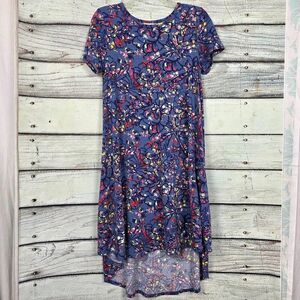 LuLaRoe Carly Dress XS Blue Floral Hi-Low Swing